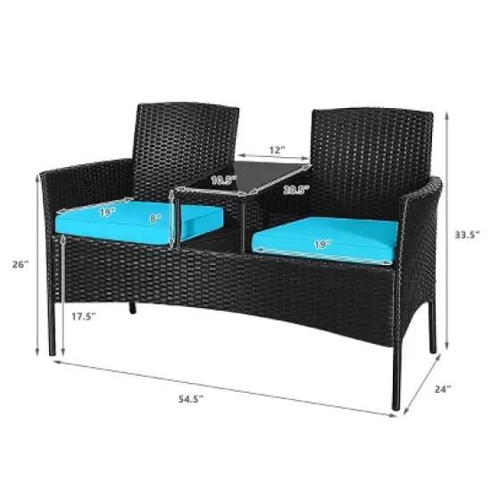 Tangkula Outdoor Rattan Furniture Wicker Patio Conversation Chair W/Cushions Turquoise image {3}