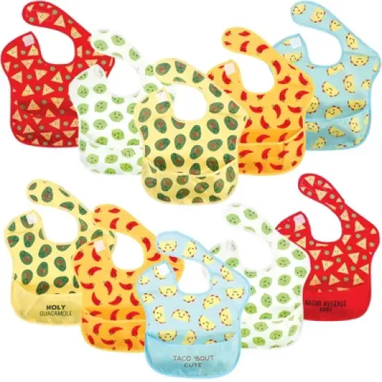 Hudson Baby Infant Waterproof Polyester Bibs 10pk, Tacos image {1}