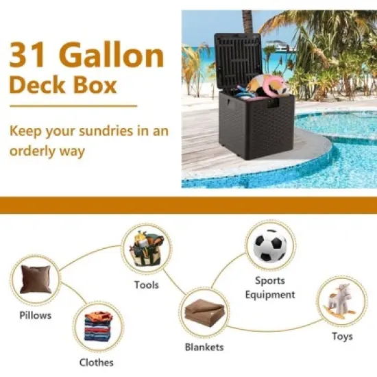 WELLFOR 31gal HDPE Storage Container with Lockable Lid Brown image {7}