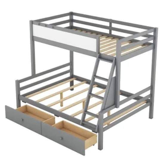 Twin over Full Bunk Bed with Whiteboard, 3 Hooks and 2 Drawers-ModernLuxe image {4}