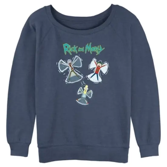 Junior's Rick and Morty Christmas Snow Angels Sweatshirt image {3}