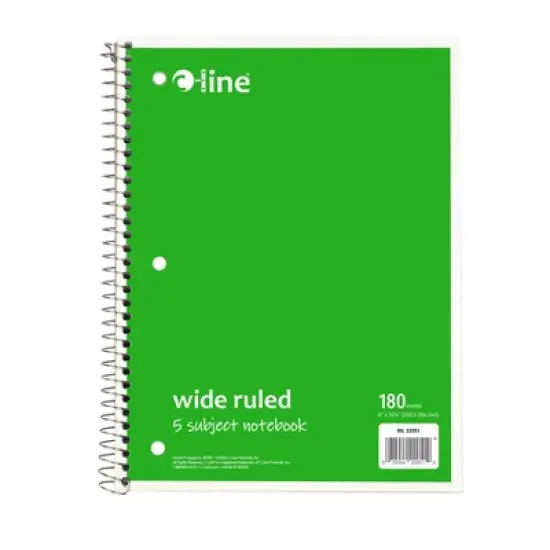 C-Line&reg; 5-Subject Notebook, Wide Ruled, 180 Sheets, Assorted Colors, Pack of 3 image {6}