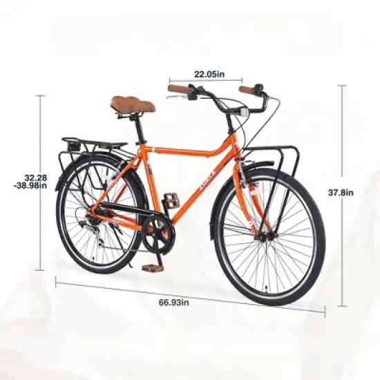 INFURNIC Bicycles, 26 Inch Vintage Style Bike for Men Women, 7-Speed Retro Commute Bike, Orange, 66.93"*22.05"*37.8" image {1}