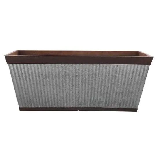 Southern Patio 24 Inch Westlake Outdoor Deck Rail Textured Resin Garden Flower Herb Planter w/ UV Protectors, Rustic Galvanized (2 Pack) image {1}