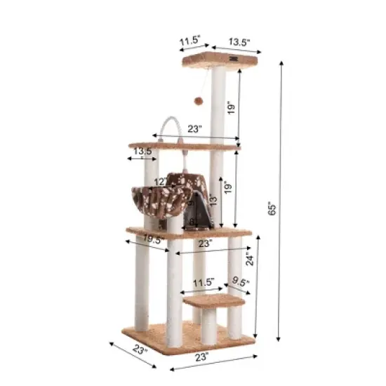 Armarkat Brown Carpet Real Wood Cat Furniture, Pressed Wood Kitty Tower, A6403 image {6}