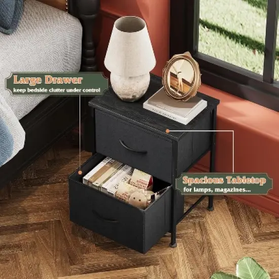 GALAXHERO Nightstand Set of 2, 2 Drawer Dresser for Bedroom, Bedside Furniture, Night Stand, End Table with Fabric Bins for Bedroom, Closet image {3}