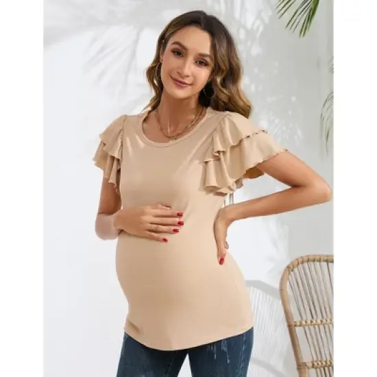 Maternity Tops Women's Flying Short Sleeve Stylish T Shirt Casual Pregnancy Clothes image {2}