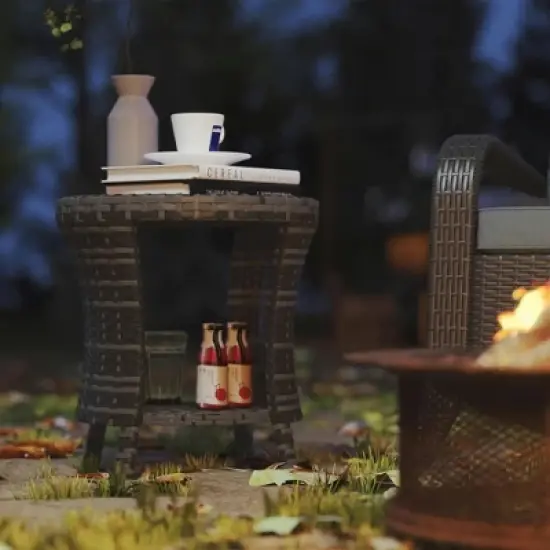 Resenkos Patio&nbsp;Coffee&nbsp;Tables,Patio Tables,18" PE Rattan Patio Side Table with 2-Tier Storage, Composite Wood Top, Gray image {2}