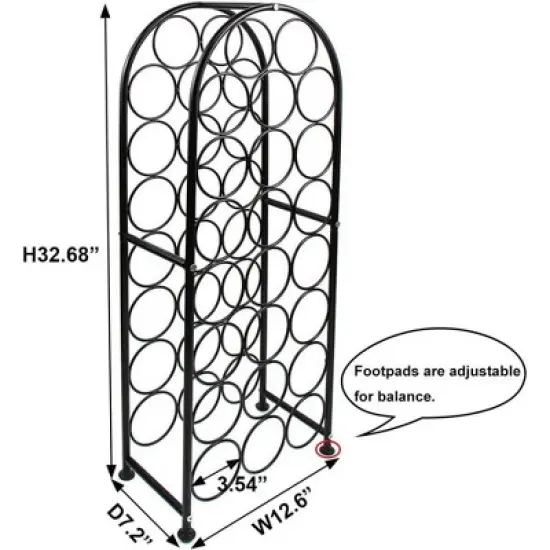 Itopfox 23 Bottle Arched Freestanding Floor Metal Wine Rack Holder Stand for Kitchen Bar Cellar Dining Room Black image {3}