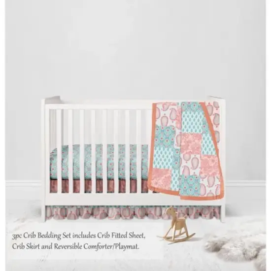 Bacati - Paisley Sophia Coral Aqua 3 pc Crib Bedding Set image {2}