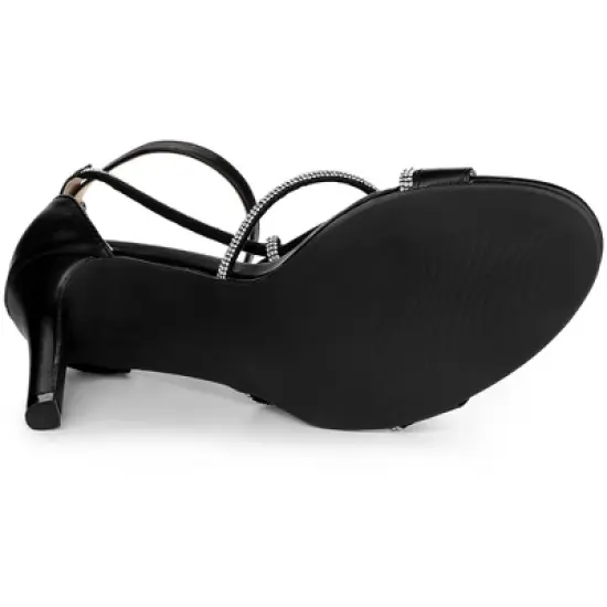 Allegra K Women's Rhinestone Knot Strap Stiletto Heels Sandals image {4}