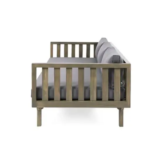 67.75" Patio Sofa, 3 Seater Outdoor Sofa with Rattan Arms, Acacia Wood Daybed with Water-Resistant Cushions -Christopher Knight Home image {3}