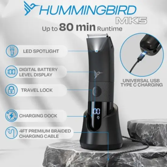 HUMMINGBIRD MK5 Pubic Hair Trimmer for Men &ndash; Ceramic Blade, No Nick, No Cut, Ball Trimmer, USB-C Rechargeable, Travel Pouch, Body Trimmer image {4}