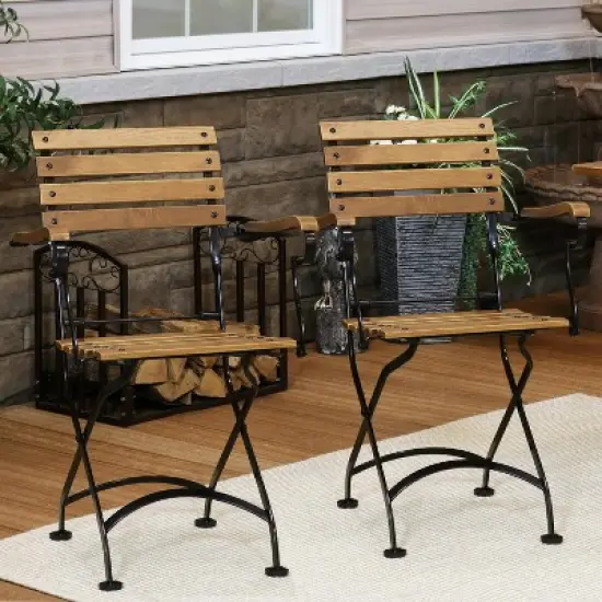 Sunnydaze Indoor/Outdoor Patio or Dining Essential Chestnut Wooden Folding Bistro Arm Chair - Brown - 2pk image {1}