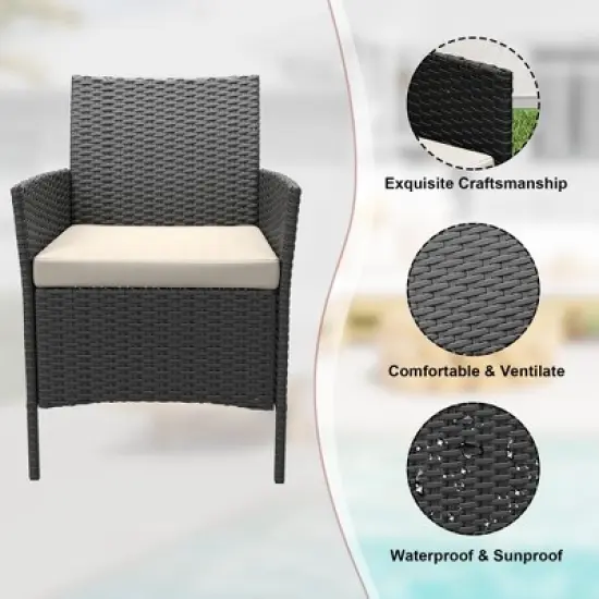 Patio Furniture Set 3 Pieces,Outdoor Patio Conversation Sets, PE Rattan Wicker Furniture Sets with 2 Chairs image {9}