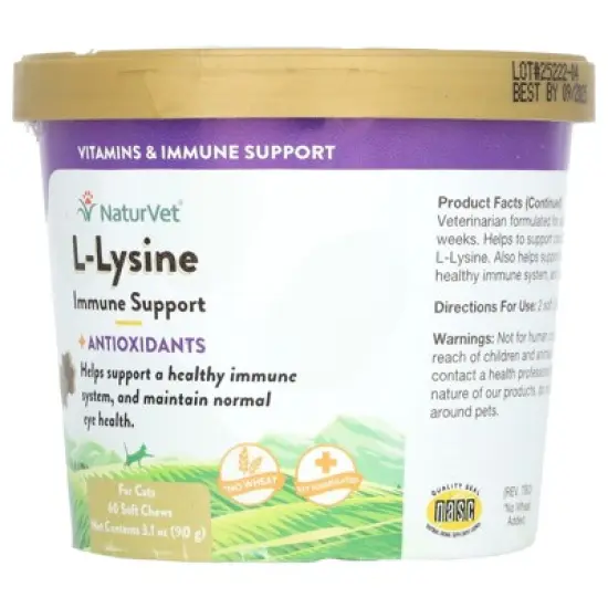 NaturVet L-Lysine Immune Support + Antioxidants, For Cats, 60 Soft Chews, 3.1 oz (90 g) image {3}