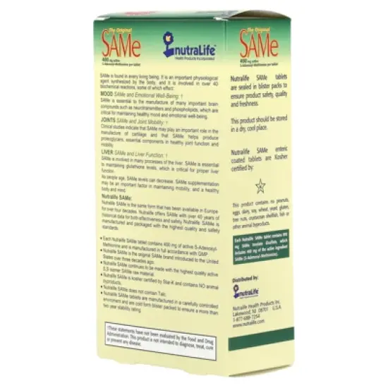 NutraLife SAMe, 400 mg, 30 Enteric Coated Tablets image {2}