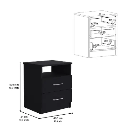 Kumasinova Modern Wood Nightstand with Open Shelf,Night Stand with Drawers,Sturdy Bedside Table with Ample Storage,Nightstands for Living Room,Bedroom image {2}