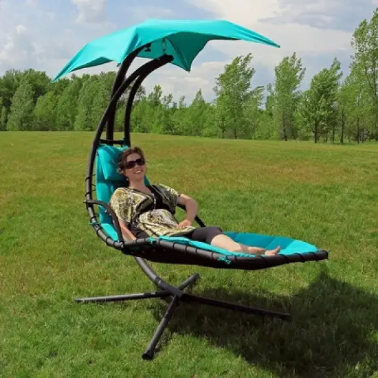 Sunnydaze Outdoor Hanging Chaise Floating Lounge Chair with Canopy Umbrella and Stand image {11}
