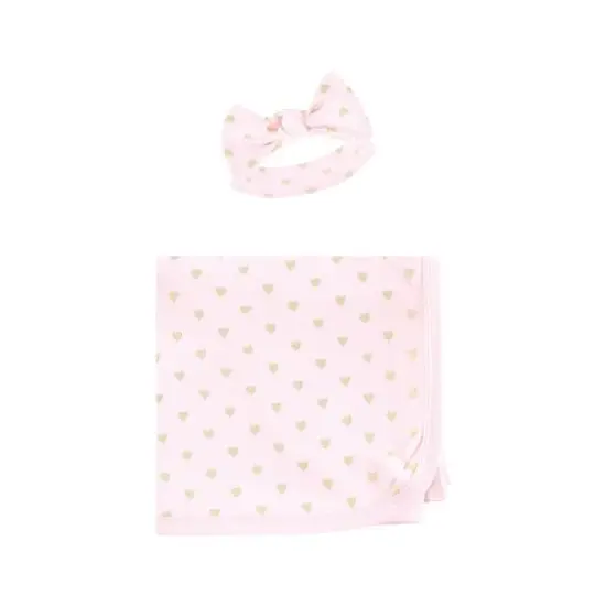Hudson Baby Infant Girl Gown, Swaddle Blanket and Cap or Headband, Daddy Hearts, 0-6 Months image {2}