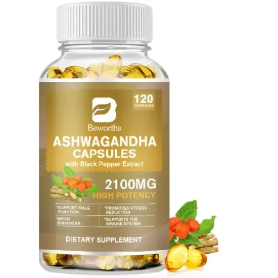 B Beworth Extra Strength Ashwagandha 2100 mg Supplement, 120 Capsules image {7}