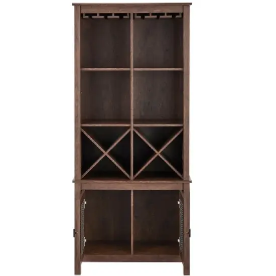 Home Source Mahogany  Bar Cabinet Bookshelf with Wire Mesh Doors image {1}