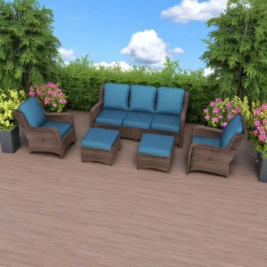 3-Seat Outdoor Couch Set with 2 Single Chairs and 2 Ottomans, Weather-Resistant Cushions, Steel Frame image {8}