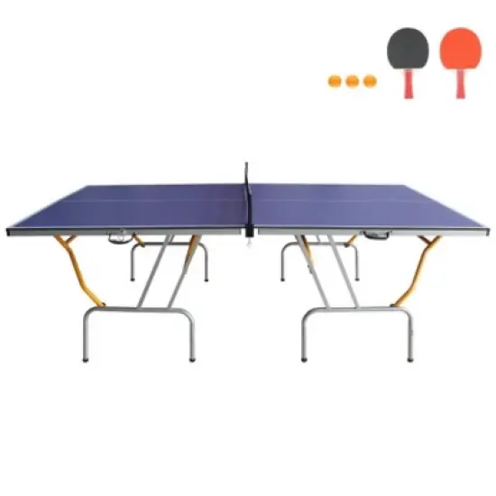 8FT Mid-Size Table Tennis Table, Foldable & Portable Ping Pong Table Set with Net, 2 Table Tennis Paddles and 3 Balls, Easy Assembly with Side Handles image {5}