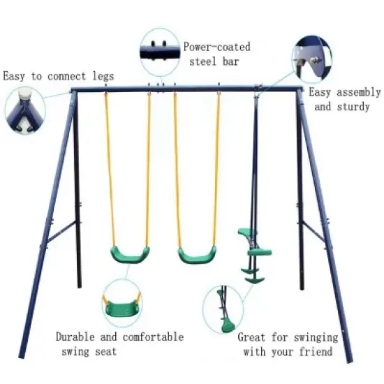 Dexmalle Metal Swing Set Outdoor with Glider for Kids image {3}