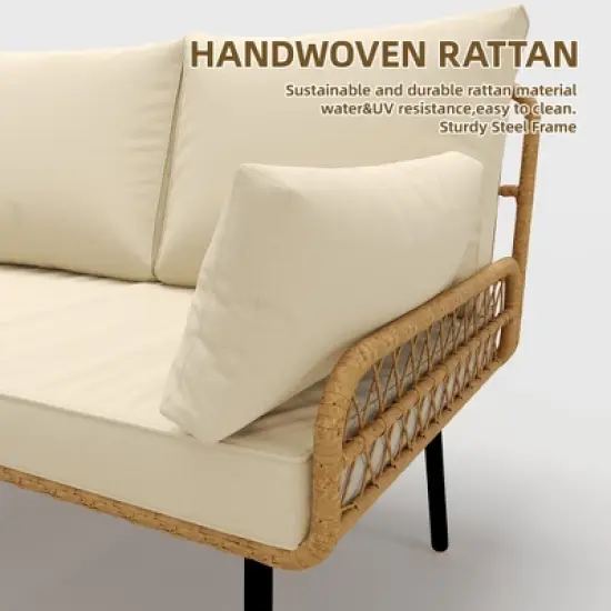 3-Piece Rattan Patio Set, L-Shaped Wicker Sectional with Cushions & Coffee Table, All-Weather Outdoor Sofa for Deck, Pool or Backyard image {5}