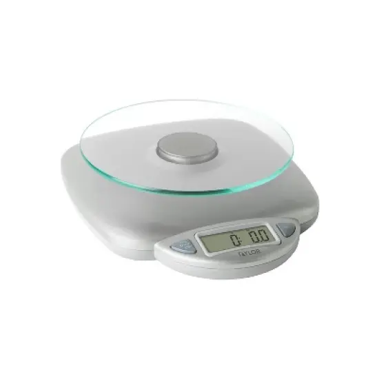 Taylor 11lb Glass Platform Digital Food Scale: Kitchen Scale with LCD Display, Silver, Battery Included image {1}