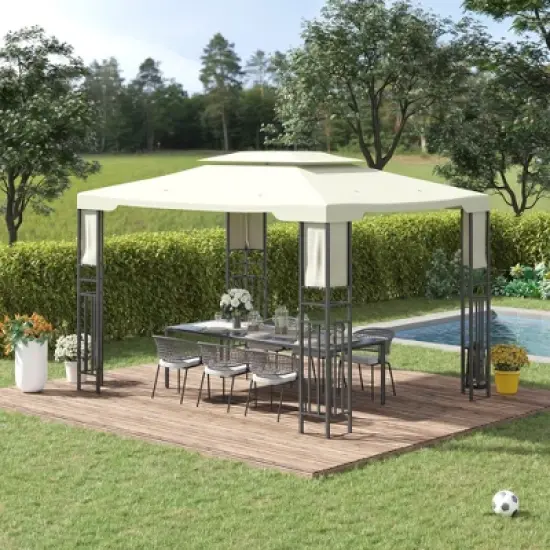 Outsunny 13' x 10' Patio Gazebo Outdoor Canopy Shelter with Double Vented Roof, Storage Shelves, Steel Frame for Lawn, Backyard and Deck image {2}