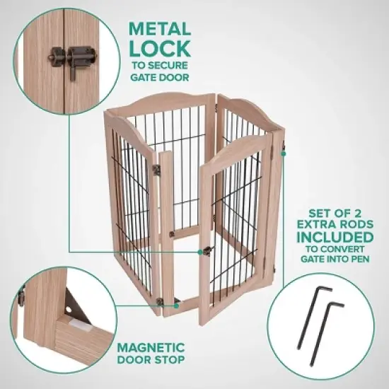Arf Pets 30.5" Tall Freestanding 4-Panel Folding Dog Gate - Walnut image {4}