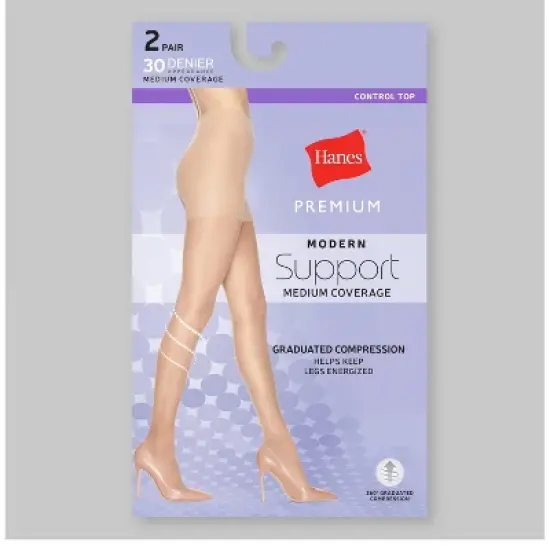 Hanes 2pk Graduated Sheer Compression Tights - Nude image {2}