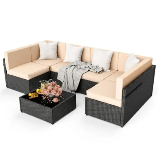 Pamapic 7-Piece Wicker Outdoor Sectional Set with Coffee Table and Cushions image {8}