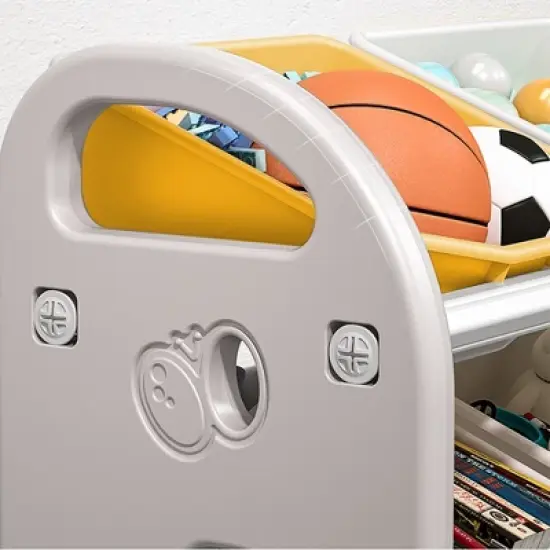 Kids Toy Storage Organizer With 6 Bins Multi-Functional 3-Tier Shelf Organizer Storage Cabinet Unit For Playroom Bedroom Living Room Yellow image {3}