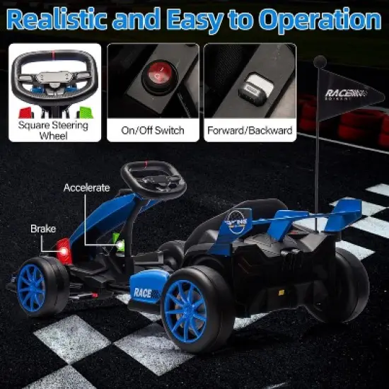 24V Kids Ride on Go Kart, 7.5mph Variable High Speed Drifting Car, 7ah Battery 200W*2 Motors,Ajustable Legroom for Kids Grows, Blue image {3}