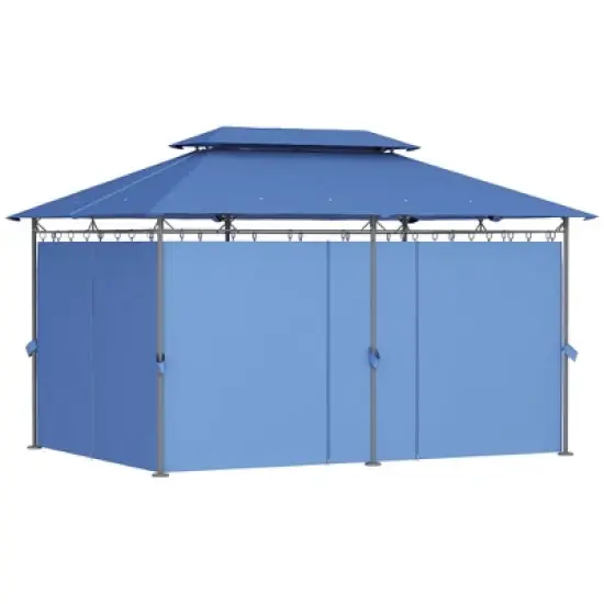 Outsunny&nbsp;10'&nbsp;x&nbsp;13' Patio Gazebo, Double Roof Outdoor Gazebo with Curtains and Metal Frame for Garden, Lawn, Backyard and Deck, Dark Blue image {3}