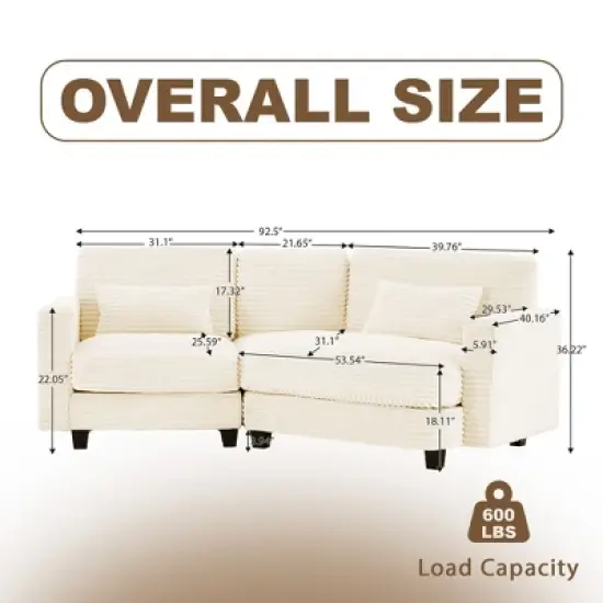 HYLEORY 154'' Sectional Sofa , Indoor Furniture Convertible Modular Corduroy Sectional Sofa for Living Room image {1}