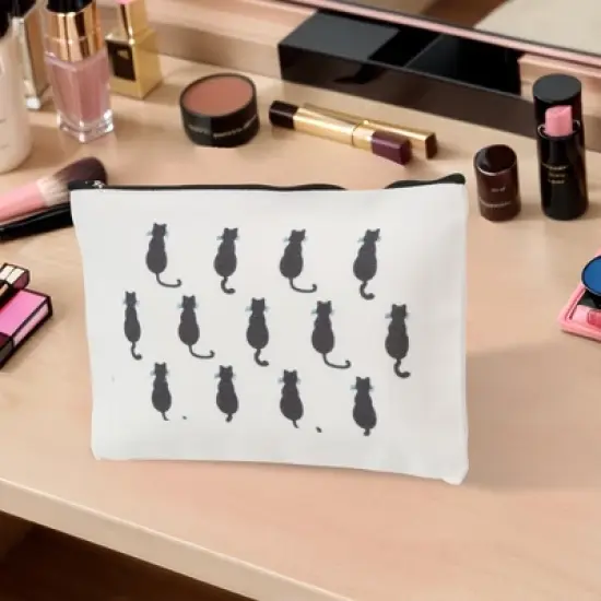 Unique Bargains Durable Cats Print Makeup Bag White 1 Pc image {4}