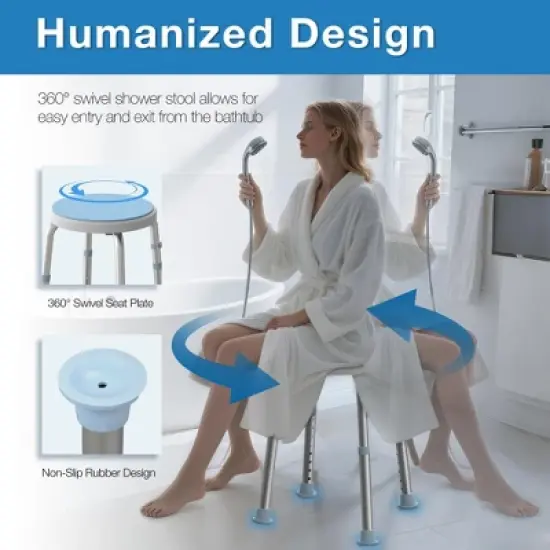 Swivel Shower Stool Bath Chair - Portable Shower Seat with 6 Adjustable Heights, Up to 300 lbs, Tool-Free Assembly, Shower Chair for Inside Shower image {1}