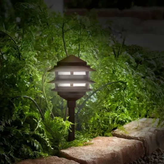 John Timberland Three-Tier Pagoda 11" High Bronze LED Path Lights Set of 2 image {4}