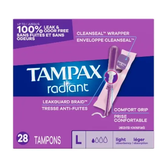 Tampax Radiant Light Absorbency Plastic Applicator and LeakGuard Braid Unscented Tampons - 28ct image {10}