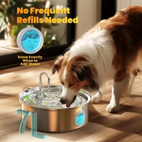 Oneisall PWF-002-B 7L Stainless Steel Pet Automatic Water Fountain - Quiet, Triple Filtration & Water Level (w/3 Filters) image {4}