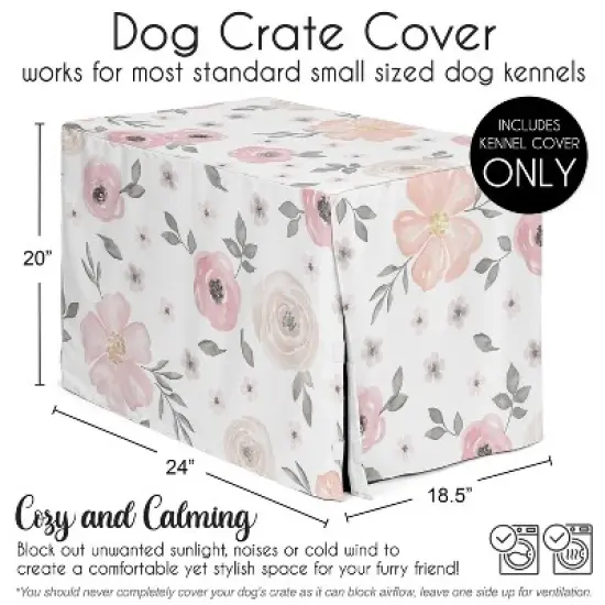Sweet Jojo Designs Dog Crate Kennel Cover 24in. Watercolor Floral Pink and Grey image {4}