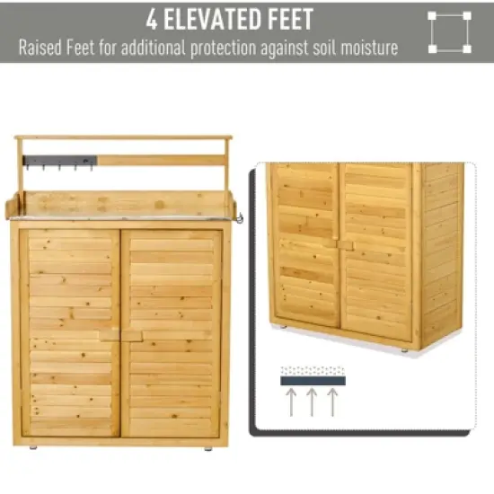 MOEPISY Garden Potting Bench Table Wooden Workstation Shed with Tabletop image {3}