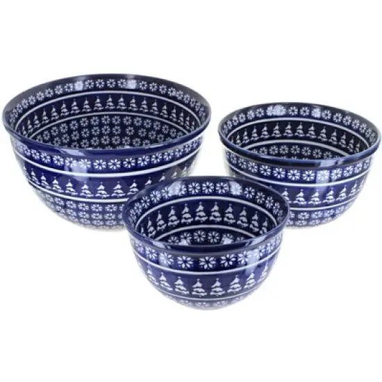 Blue Rose Polish Pottery 1900 Zaklady Mixing Bowl Set image {10}