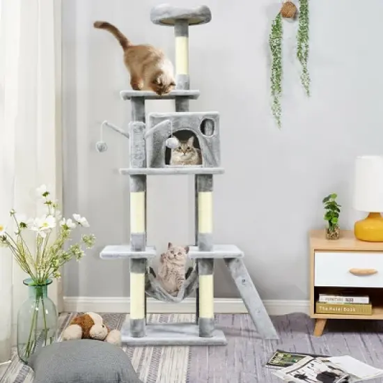 Costway 66'' Cat Tree Condo Kitten Multi-Level Activity Center Plush Perches w/ Hammock image {3}