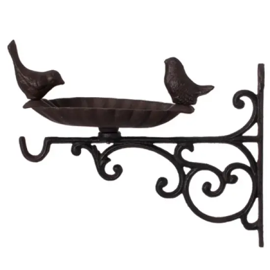 Gardenised Outdoor Garden Wall Mounted Hanging Iron Bird Bath and Feeder Decor, Bronze image {1}