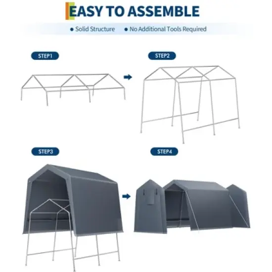 7x10FT Portable Outdoor Storage Shed with 2 Roll-Up Zipper Doors & Vents,Waterproof PE Tarp,UV-Resistant Carport for Motorcycle,Firewood,Tools-Gray image {2}